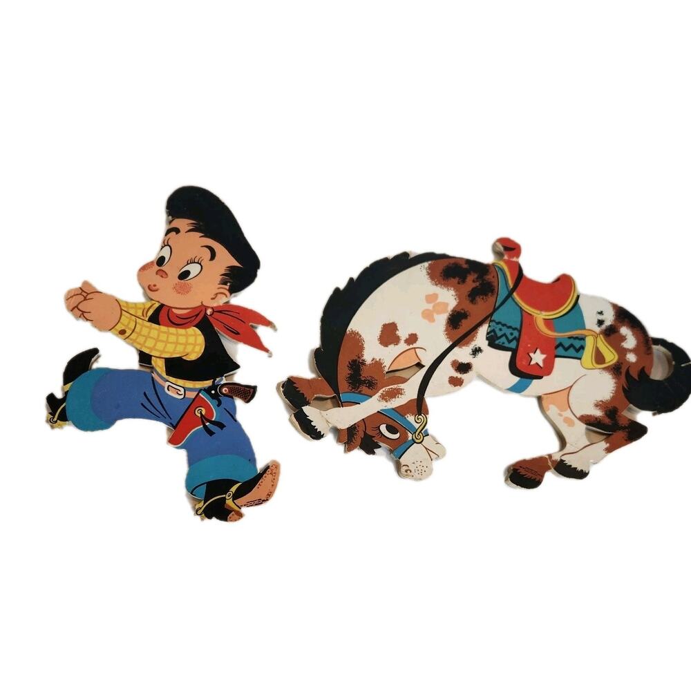 Vintage 1950's Dolly Toy Co Wall Decor Pin-ups Cowboy Spurs Bucking Bronco Horse
